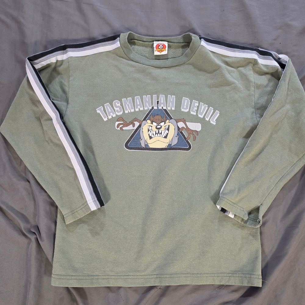 Looney Tunes Tasmanian Devil Long Sleeve Shirt Green Vintage 90s Taz USA Made L